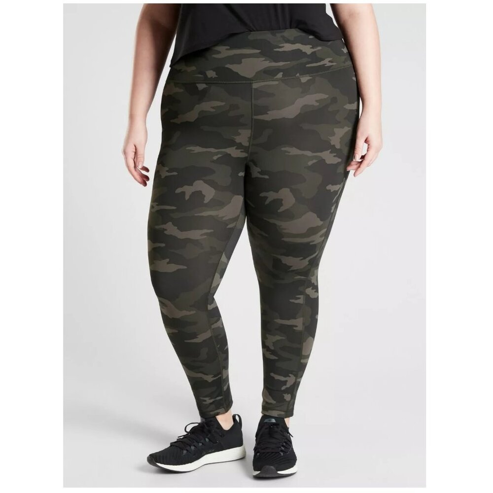 Athleta Ultimate 7/8 Tight Stash Pocket Women's Plus Size 3X Olive Green Camo